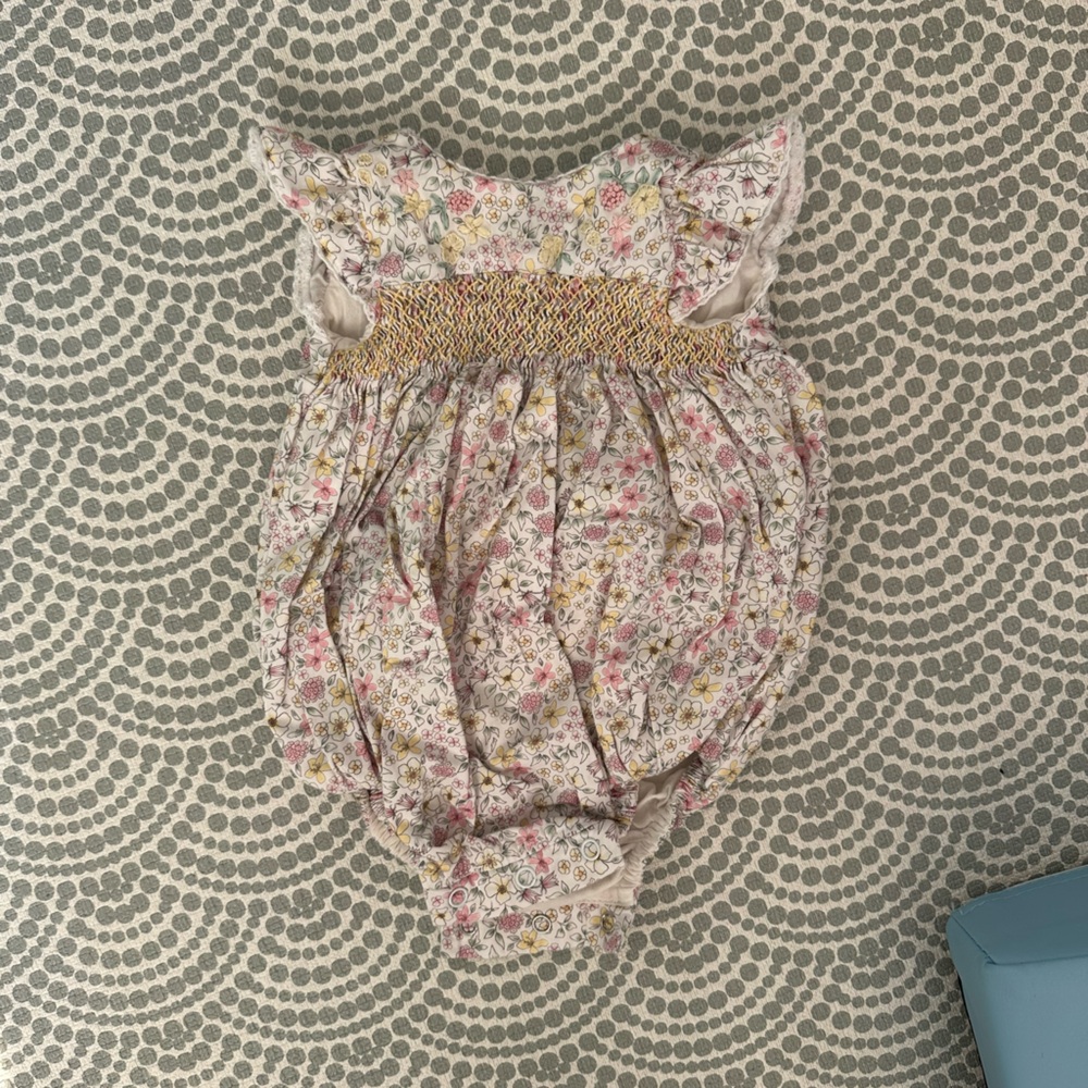 Smocked Floral Baby One-Piece Bodysuit in Pink and Yellow